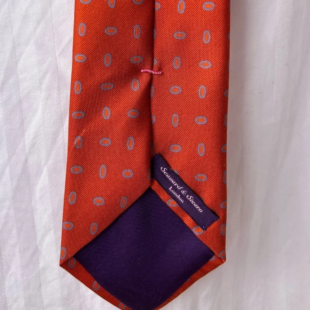 🟠 Vintage Seaward & Stearn London Silk Tie | Orange & Blue